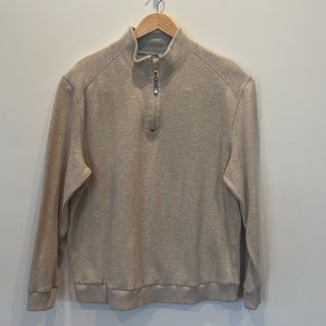 Men’s large Paradise Collection, quarter zip cotton sweater, light tan